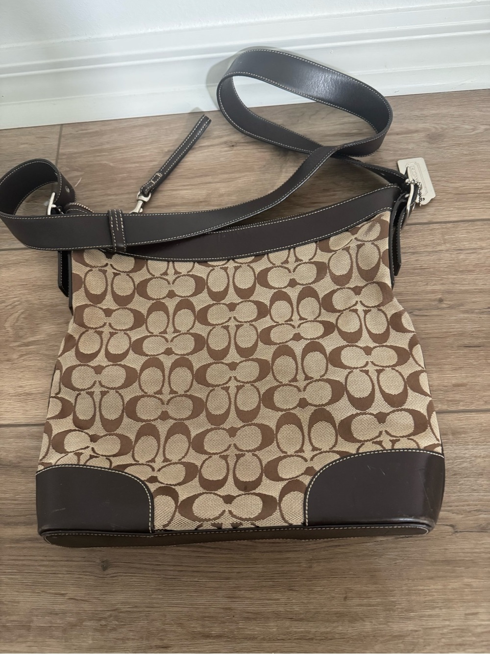 Coach Brown Signature Canvas Crossbody with Dark Brown Leather Trim